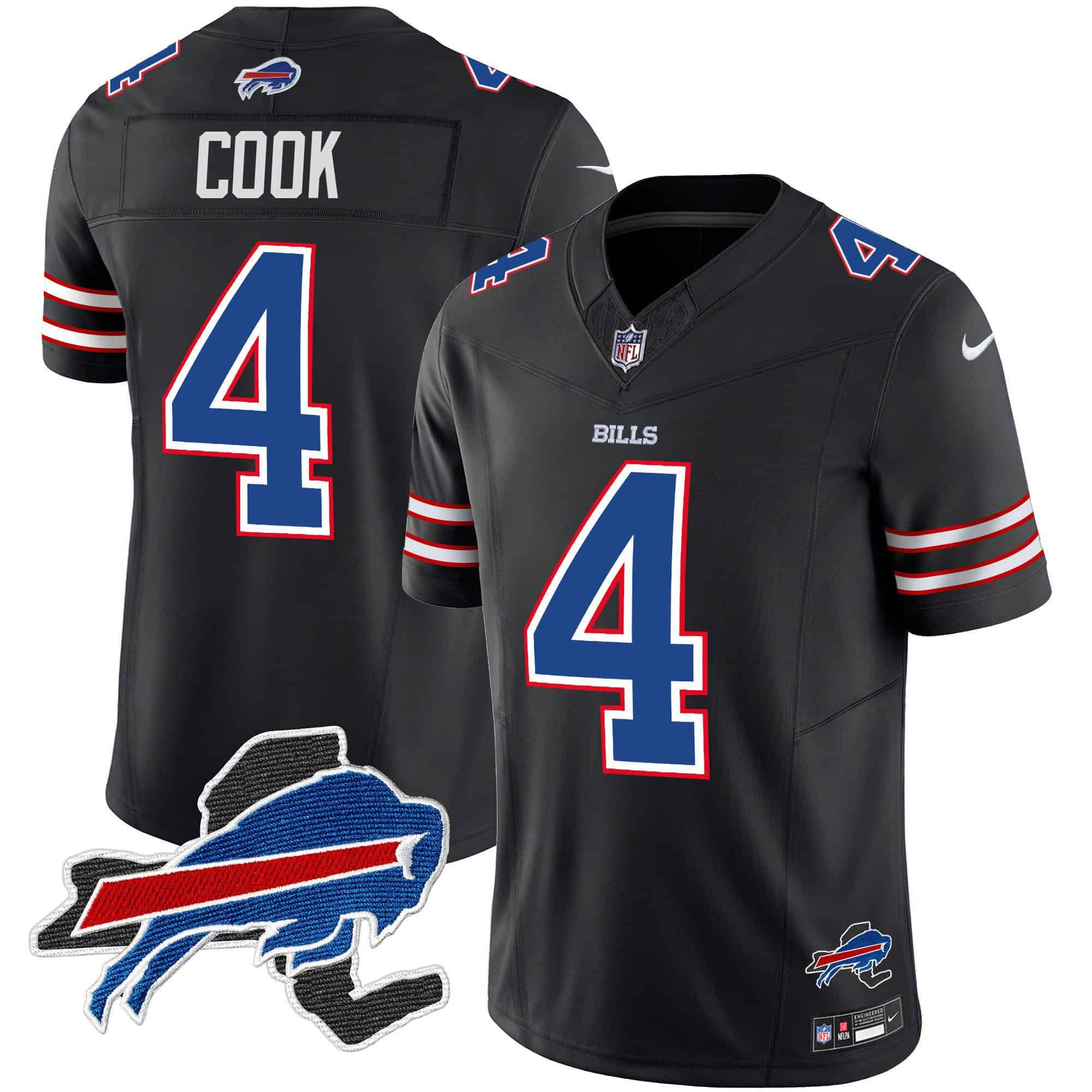 Men Buffalo Bills #4 Cook Black 2024 Nike Patch Vapor Limited NFL Jersey style 1
